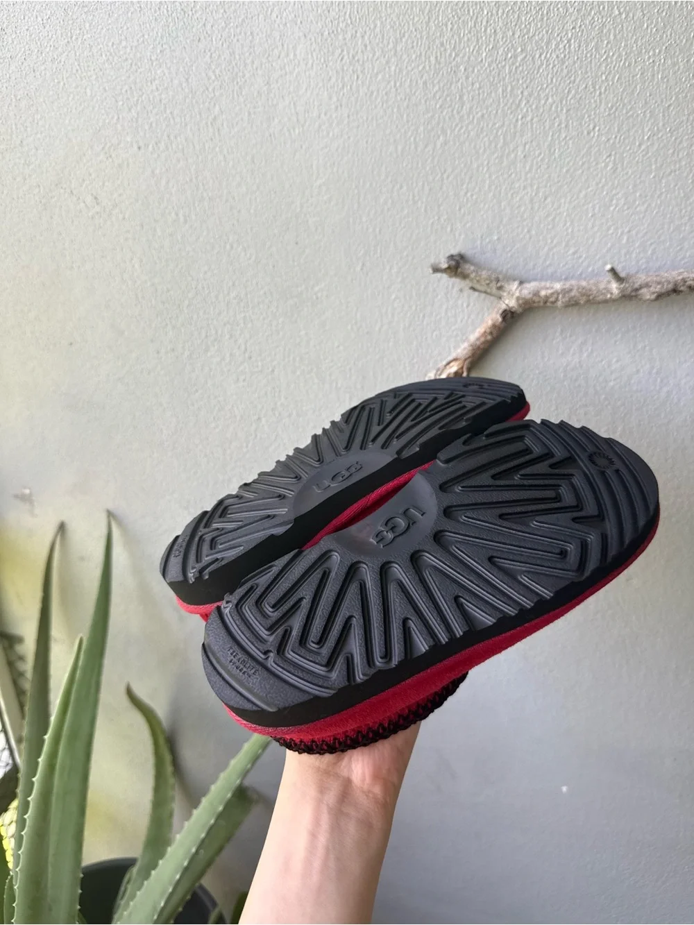 UGG Kids Red Suede Slip-On Mules with Black Trim